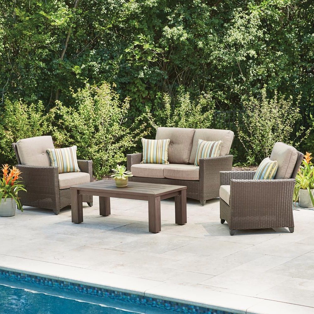 Well Liked 4 Piece Wicker Outdoor Seating Sets For Hampton Bay Tacana 4 Piece Wicker Patio Deep Seating Set With Beige (View 5 of 15)