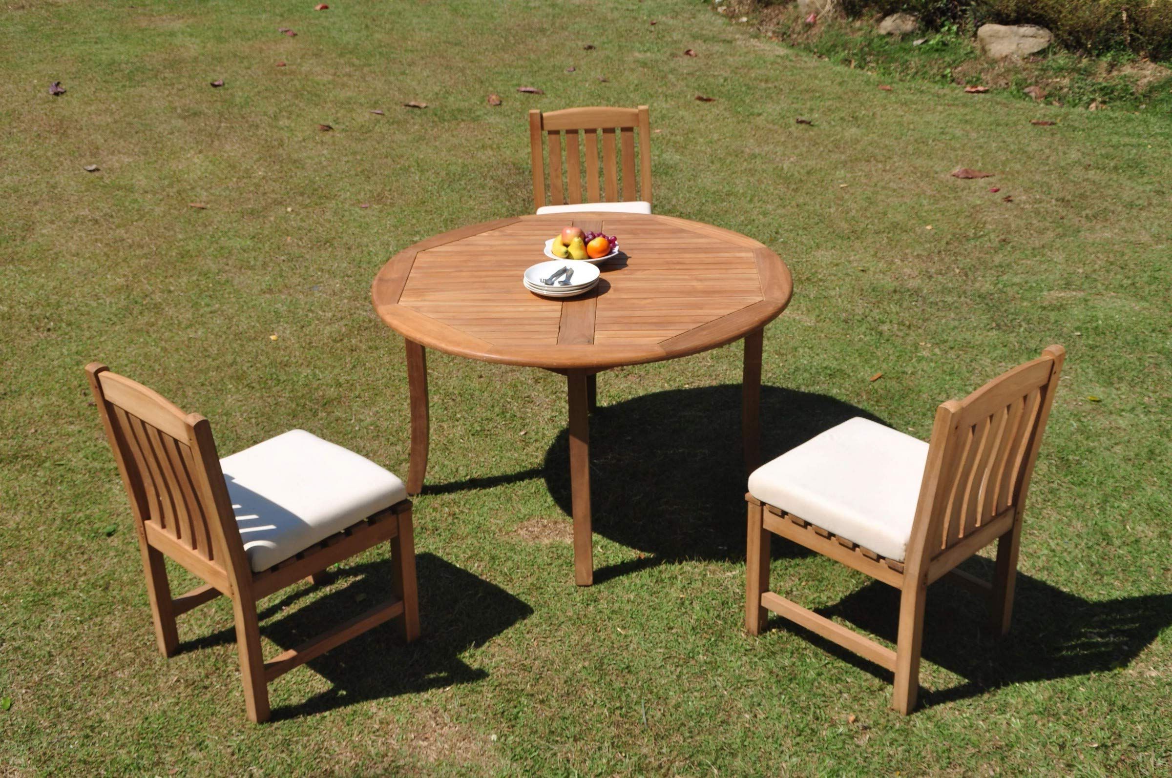 Well Liked Armless Round Dining Sets For 3 Seats 4 Pcs Gradea Teak Wood Dining Set: 52 Round Table And 3 Devon (View 8 of 15)