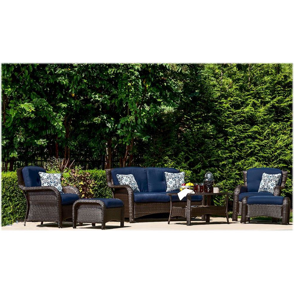 Well Liked Best Buy: Hanover Strathmere 6 Piece Seating Set Outdoor Furniture Navy For Navy Outdoor Seating Sets (View 15 of 15)