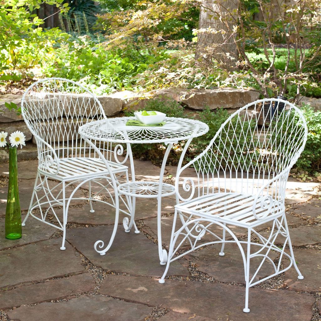 Well Liked Gloss White 3 Piece Outdoor Dining Bistro Set With Round Table And 2 Intended For White 3 Piece Outdoor Seating Patio Sets (View 7 of 15)