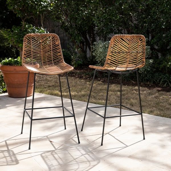 Well Liked Natural Woven Modern Outdoor Chairs Sets In Shop Rialto Modern Natural/ Black Faux Rattan Outdoor Stools (set Of  (View 15 of 15)