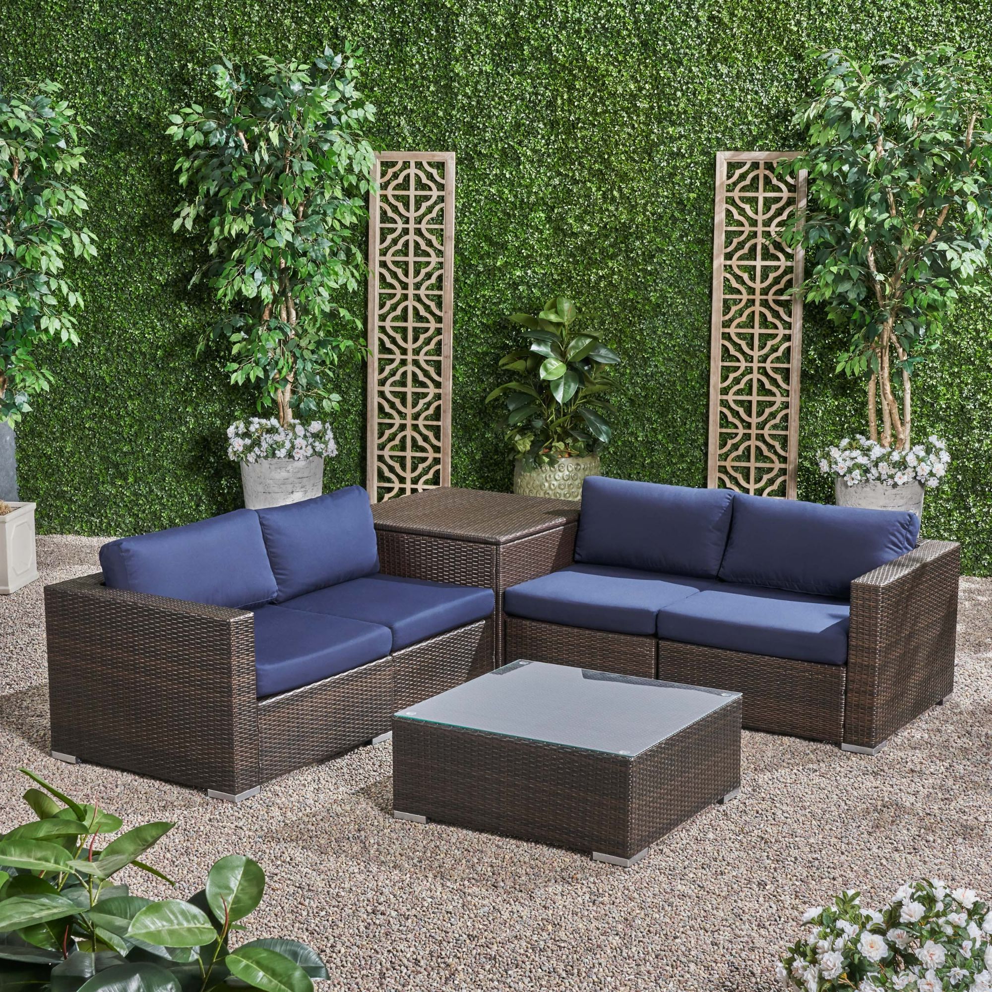 Well Liked Navy Outdoor Seating Sectional Patio Sets Pertaining To 6 Piece Brown Wicker Finish Outdoor Furniture Patio Conversation Set (View 3 of 15)