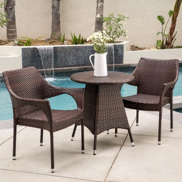 Well Liked Outdoor Wicker Cafe Dining Sets Pertaining To Shop Ceylon Outdoor 3 Piece Wicker Bistro Setchristopher Knight (View 9 of 15)