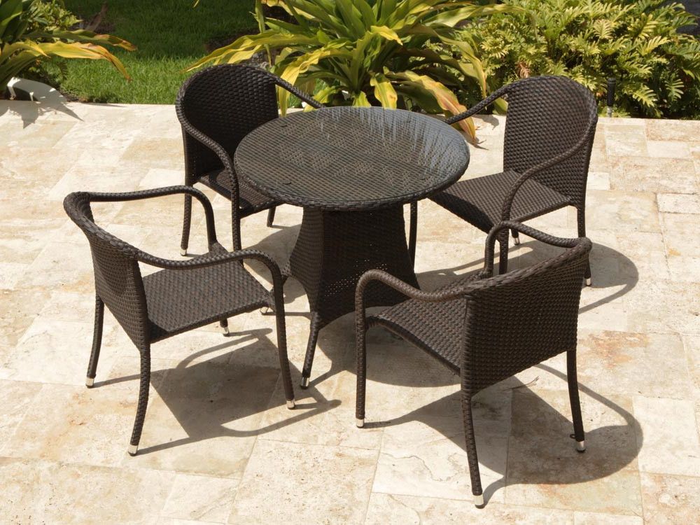 Well Liked Outdoor Wicker Cafe Dining Sets With Source Outdoor Circa 5 Piece Wicker 32" Bistro Set – Wicker (View 11 of 15)
