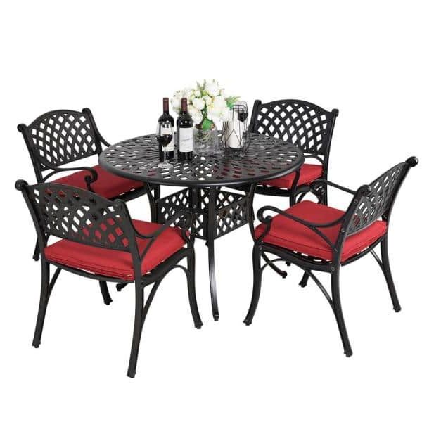 Well Liked Red 5 Piece Outdoor Dining Sets For Nuu Garden 5 Piece Cast Aluminum Patio Dining Set Outdoor Bistro (View 2 of 15)