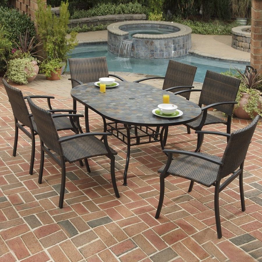 Well Liked Shop Home Styles Stone Harbor 7 Piece Metal Frame Wicker Patio Dining Intended For 7 Piece Small Patio Dining Sets (View 12 of 15)