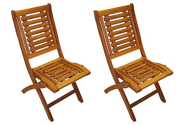 Well Liked Teak Alameda Outdoor Folding Armchairs Inside Eucalyptus Folding Side Chairs Set On Onekingslane (View 2 of 15)