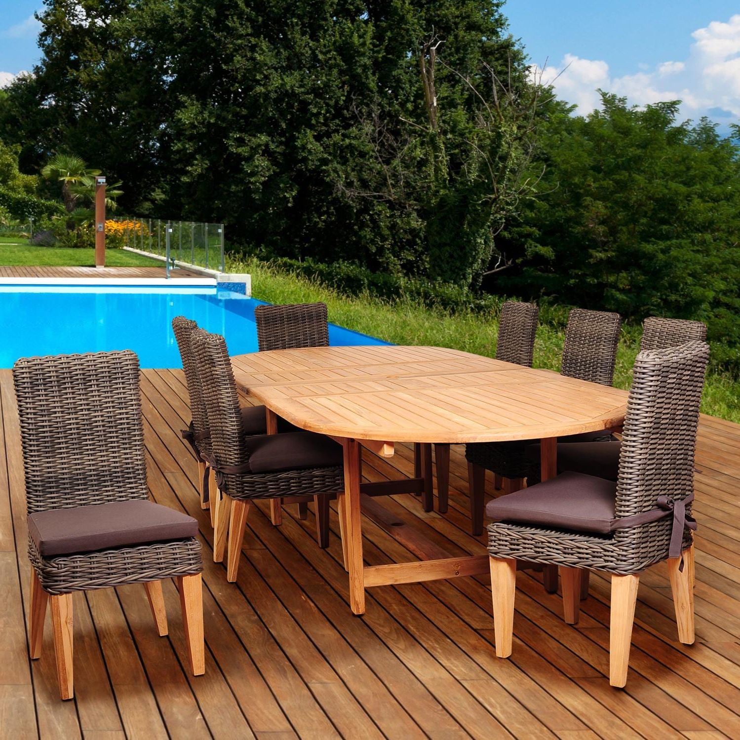 Well Liked Teak And Wicker Dining Sets In Singapore 9 Piece Resin Wicker Patio Dining Set With 87 X 47 Inch Oval (View 10 of 15)