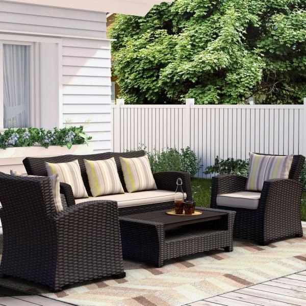 White 4 Piece Outdoor Seating Patio Sets With Regard To Newest Atlantic Contemporary Lifestyle Atlantic Bradley 4 Piece Black (View 7 of 15)