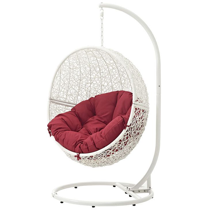 White Fabric Outdoor Wicker Armchairs Throughout Well Known Hide White Rattan/red Fabric Outdoor Swing Chair With Standmodway (View 9 of 15)