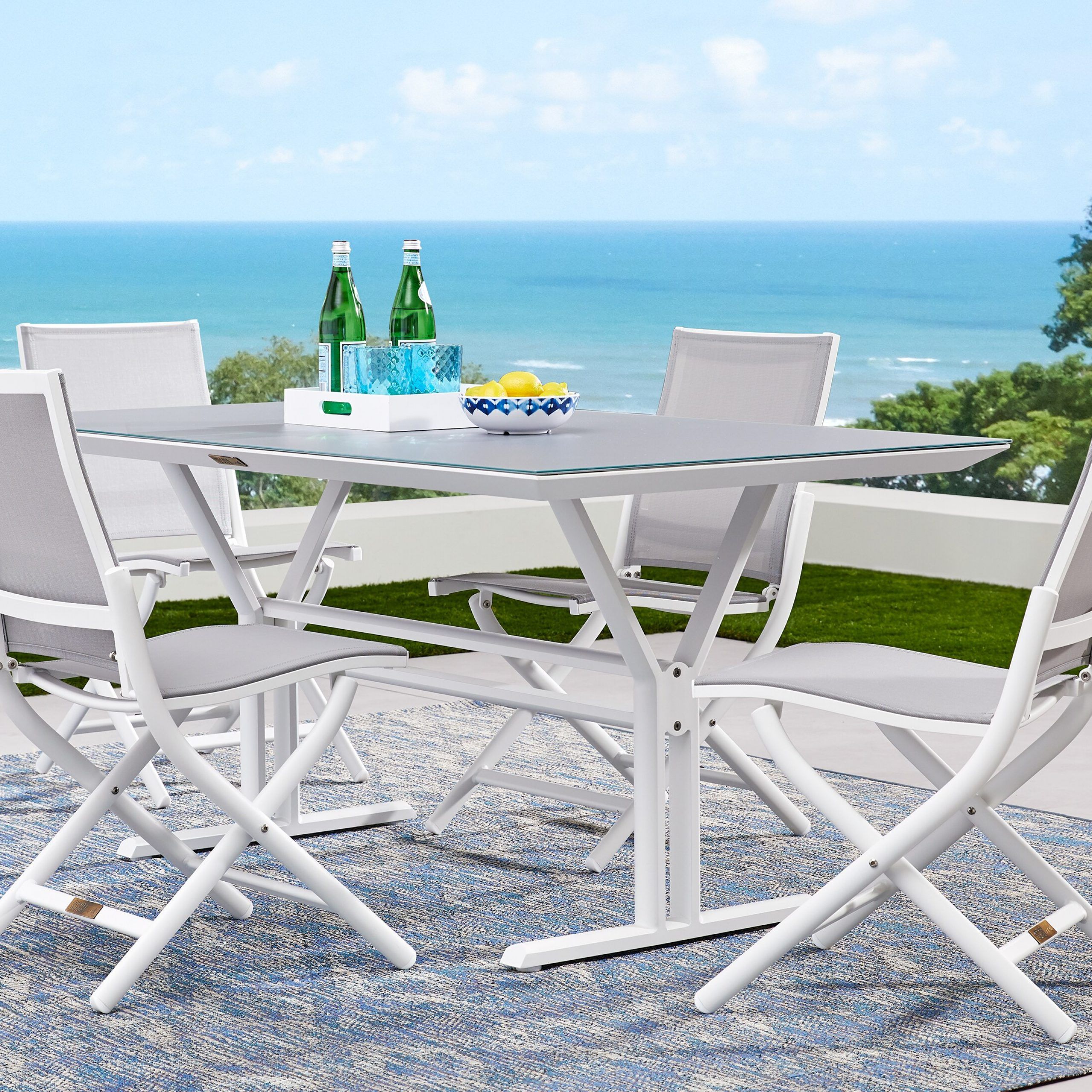 White Outdoor Patio Dining Sets With Regard To Well Liked Seagate White 5 Pc Rectangle Outdoor Dining Set, Aluminum (View 1 of 15)