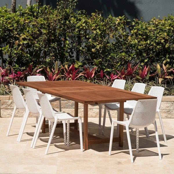 White Rectangular Patio Dining Sets With Well Known Amazonia Nassau White 9 Piece Extendable Rectangular Sidechair Patio (View 7 of 15)