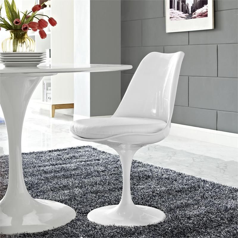 White Shell Large Patio Dining Sets Within Trendy Saarinen Style Tulip Chair With Leatherette Cushion – 7 Cushion Colors (View 4 of 15)