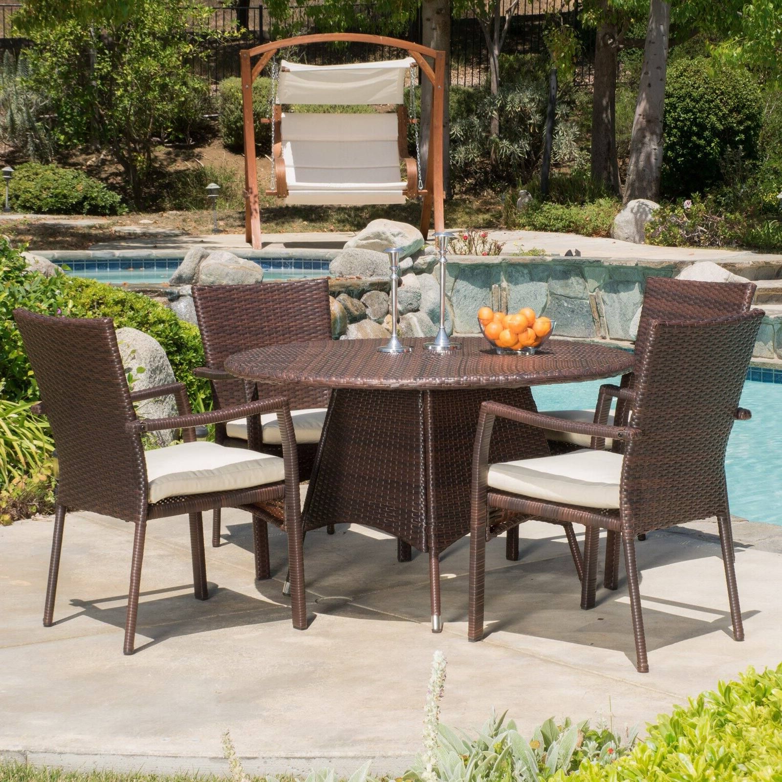 Wicker 5 Piece Round Patio Dining Sets Intended For Newest Vernon 5 Piece Wicker Patio Dining Set – Walmart – Walmart (View 13 of 15)