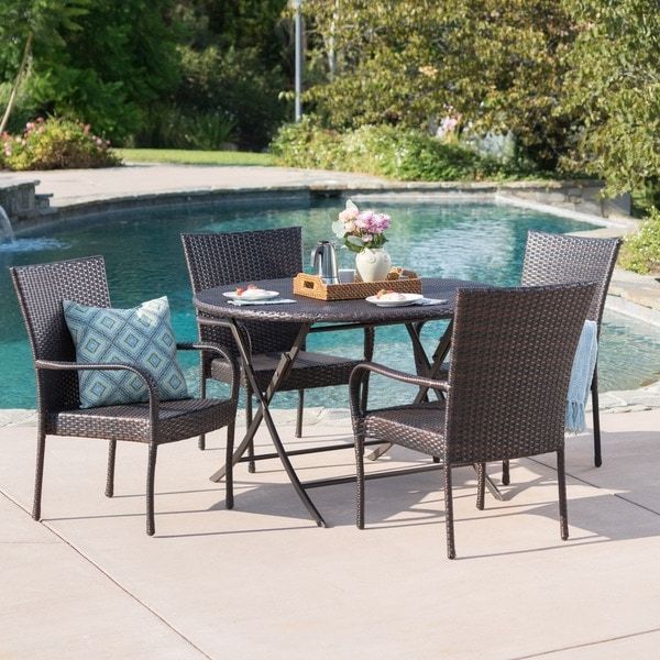 Wicker 5 Piece Round Patio Dining Sets With Most Recently Released Shop Remy Outdoor 5 Piece Round Foldable Wicker Dining Set With (View 6 of 15)