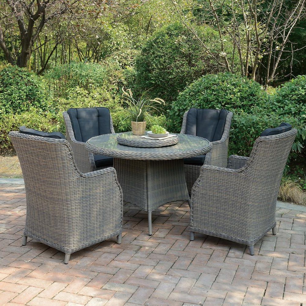 Wicker Beige Cushion Outdoor Patio Sets Within Widely Used Venetian Worldwide Nazzano Beige 5 Piece All Weather Pe Wicker Outdoor (View 13 of 15)