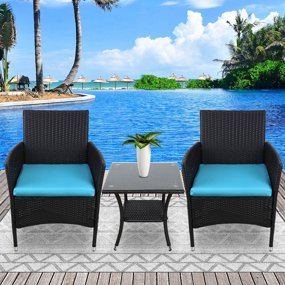 Wicker Bistro Set, 3 Piece All Weather Outdoor Patio Furniture Sets In Current Outdoor Wicker Cafe Dining Sets (View 5 of 15)