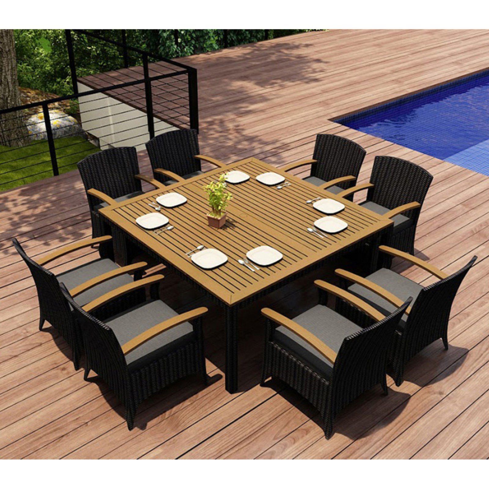 Wicker Square 9 Piece Patio Dining Sets With Best And Newest Outdoor Harmonia Living Arbor 9 Piece Square Dining Set With Arm Chair (View 1 of 15)