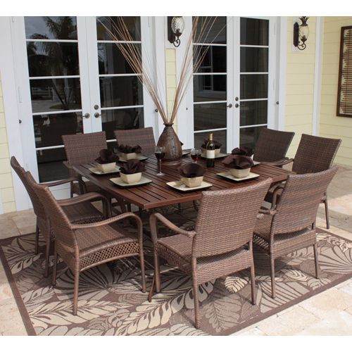 Wicker Square 9 Piece Patio Dining Sets With Latest Hospitality Rattan Grenada 9 Piece Square Slatted Table Patio Dining (View 13 of 15)