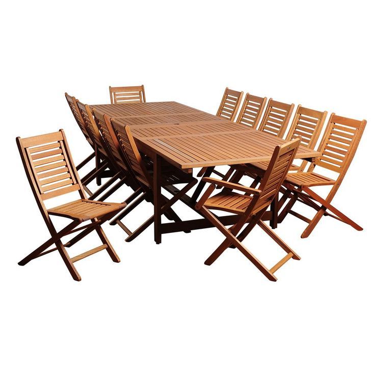 Widely Used 13 Piece Extendable Patio Dining Sets Regarding International Home Brandon 13 Piece Wood Outdoor Dining Set En Ih (View 10 of 15)