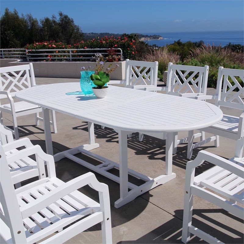 Widely Used 9 Piece Extendable Oval Patio Dining Set In White – V1335set14 With 9 Piece Oval Dining Sets (View 13 of 15)