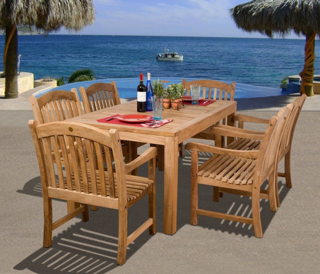 Widely Used Amazonia Teak Oslo 7 Piece Rectangular Teak Outdoor Dining Set – Patio With Regard To 7 Piece Teak Wood Dining Sets (View 4 of 15)