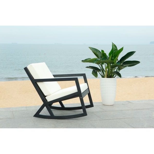 Widely Used Black Eucalyptus Outdoor Patio Seating Sets For Safavieh Outdoor Living Vernon Rocking Chair – Black / White(eucalyptus (View 14 of 15)