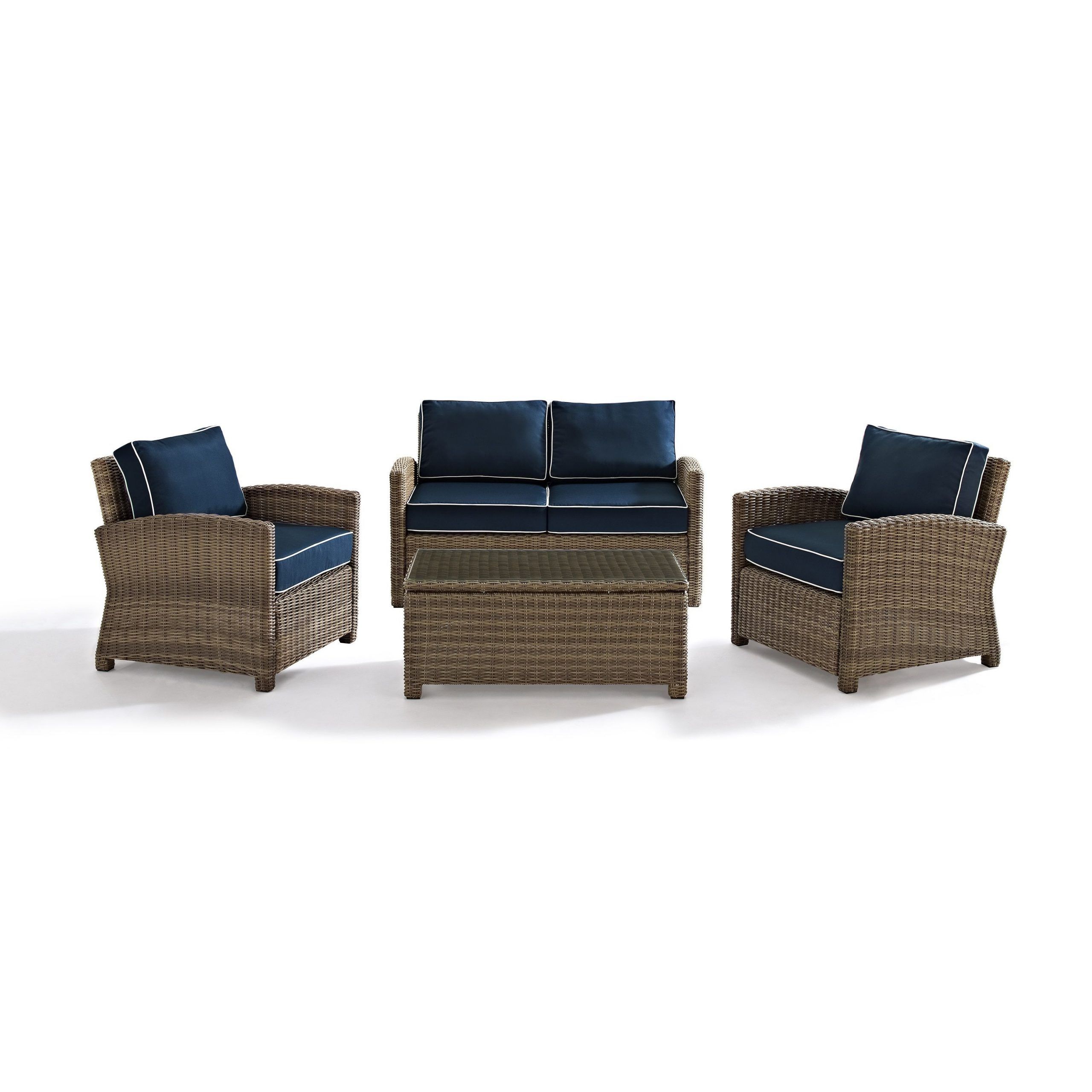 Widely Used Bradenton Outdoor Wicker 4 Piece Seating Set With Navy Cushions (brown In Navy Outdoor Seating Sectional Patio Sets (View 12 of 15)
