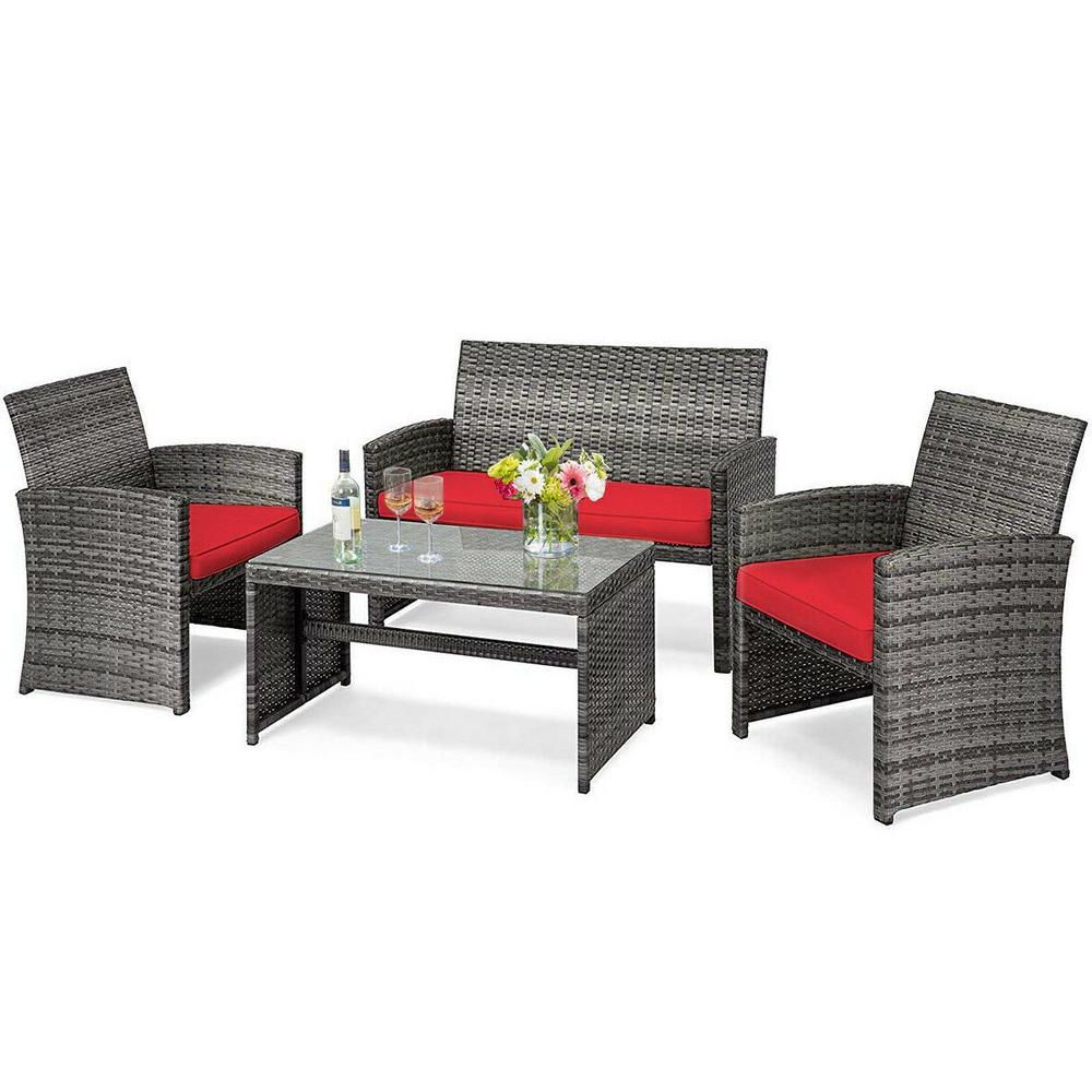 Widely Used Casainc 4 Piece Wicker Patio Conversation Set With Cushionguard Red Regarding 4 Piece 3 Seat Outdoor Patio Sets (View 4 of 15)