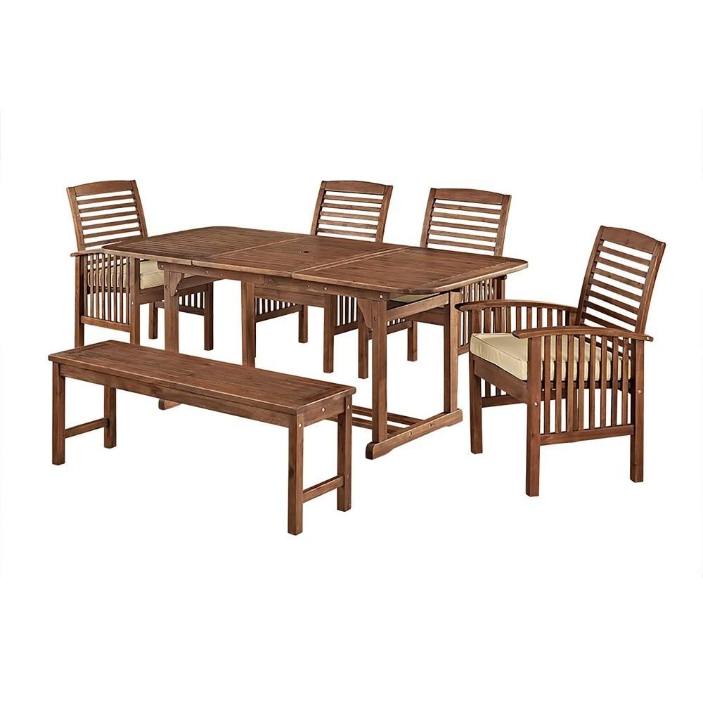 Widely Used Dark Brown 6 Piece Patio Dining Sets Inside Walker Edison Furniture Company Boardwalk 6 Piece Dark Brown Acacia (View 1 of 15)