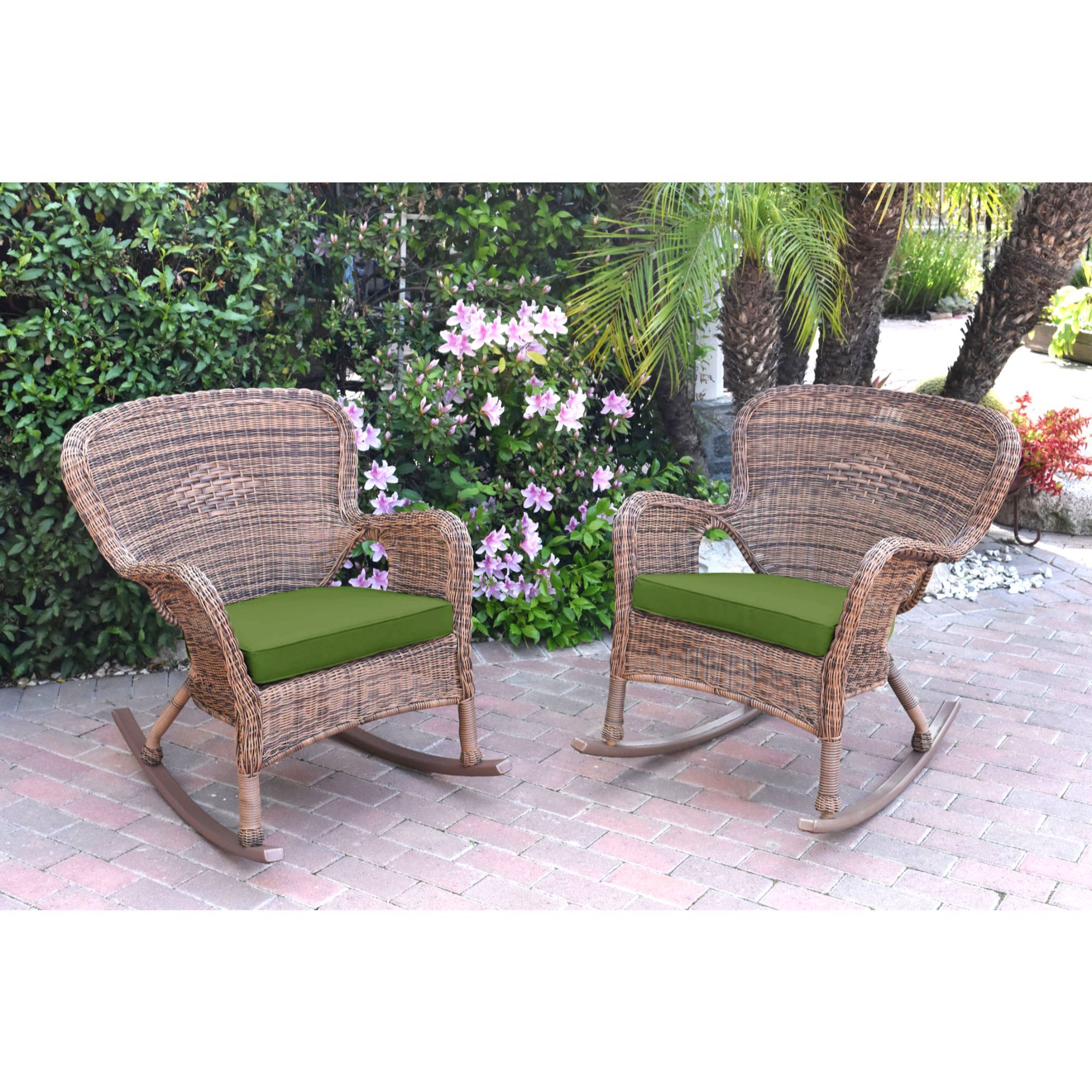 Widely Used Green Rattan Outdoor Rocking Chair Sets Inside Set Of 2 Brown And Green Windsor Outdoor Patio Wicker Chair And (View 1 of 15)