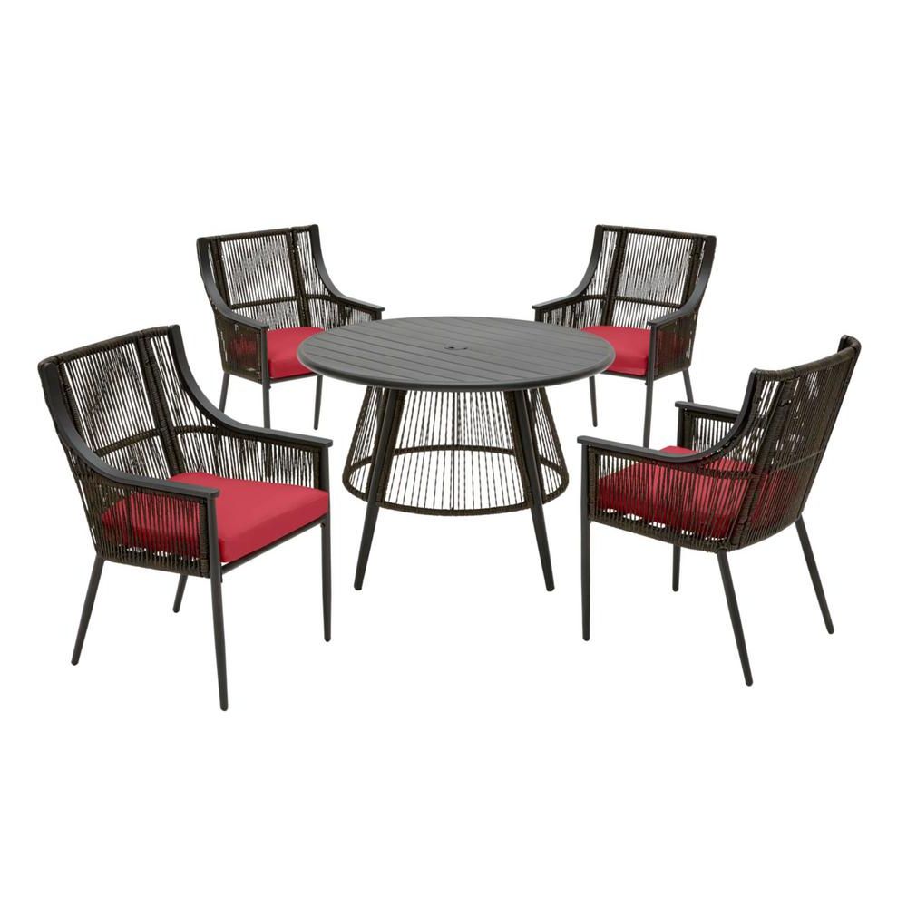 Widely Used Hampton Bay Bayhurst 5 Piece Black Wicker Outdoor Patio Dining Set With Regarding Red 5 Piece Outdoor Dining Sets (View 5 of 15)