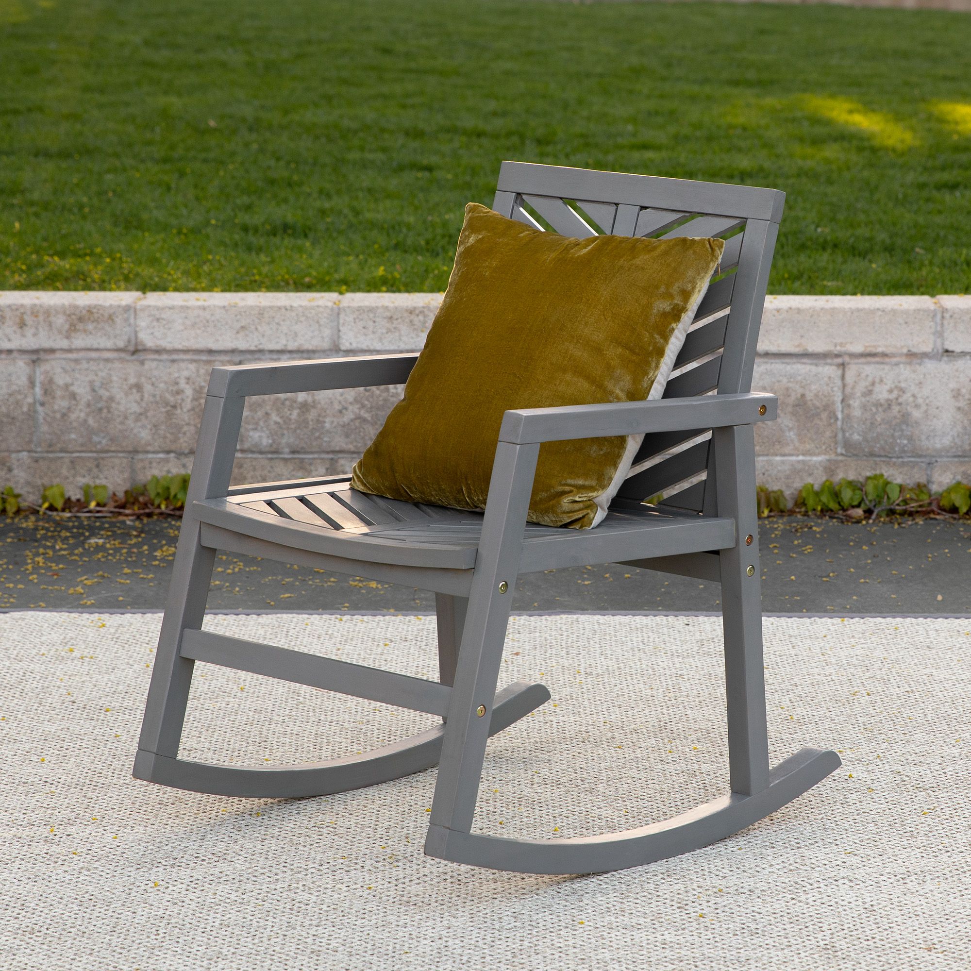 Widely Used Manor Park Outdoor Patio Rocking Chair With Chevron Design, Grey Wash Within Gray Wash Wood Porch Patio Chairs Sets (View 13 of 15)