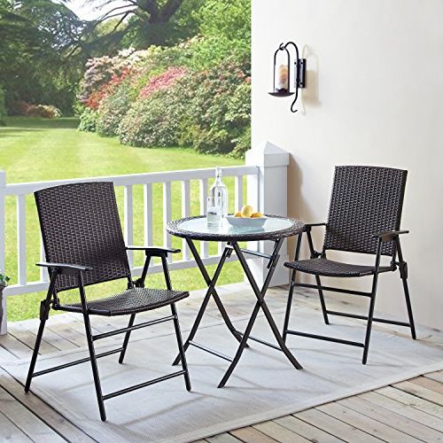 Widely Used Outdoor Wicker Cafe Dining Sets Pertaining To Rimba Outdoors 3 Pieces Wicker Folding Bistro Set, Balcony Table Chairs (View 4 of 15)