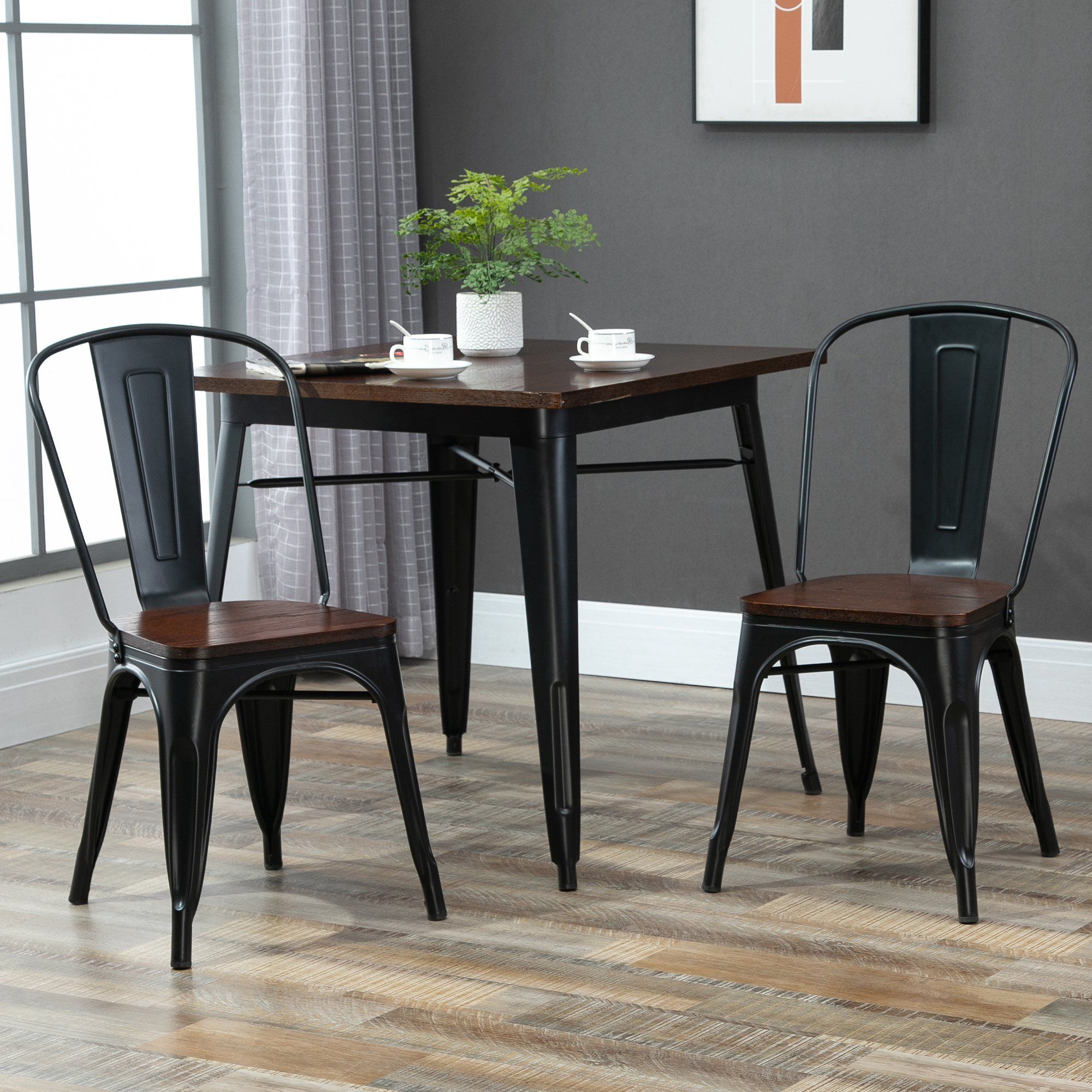 Wood Bistro Table And Chairs Sets Within Preferred Homcom 3 Piece Industrial Style Dining Table Chair Set Square Desk High (View 1 of 15)