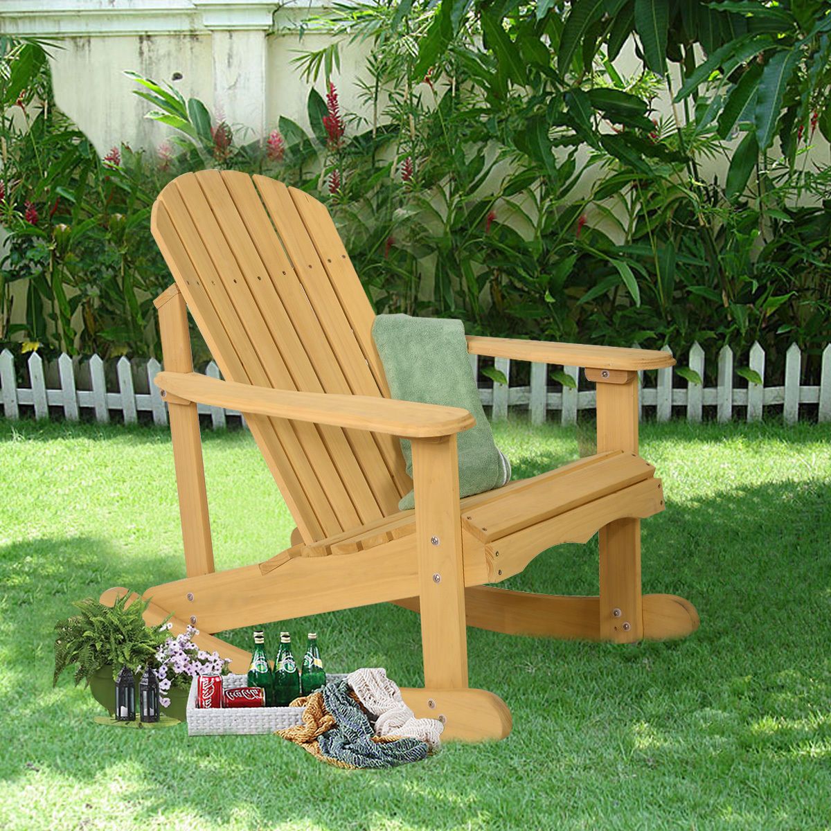 Wood Outdoor Armchair Sets Intended For Most Recent Outdoor Natural Fir Wood Adirondack Rocking Chair Patio Deck Garden (View 14 of 15)