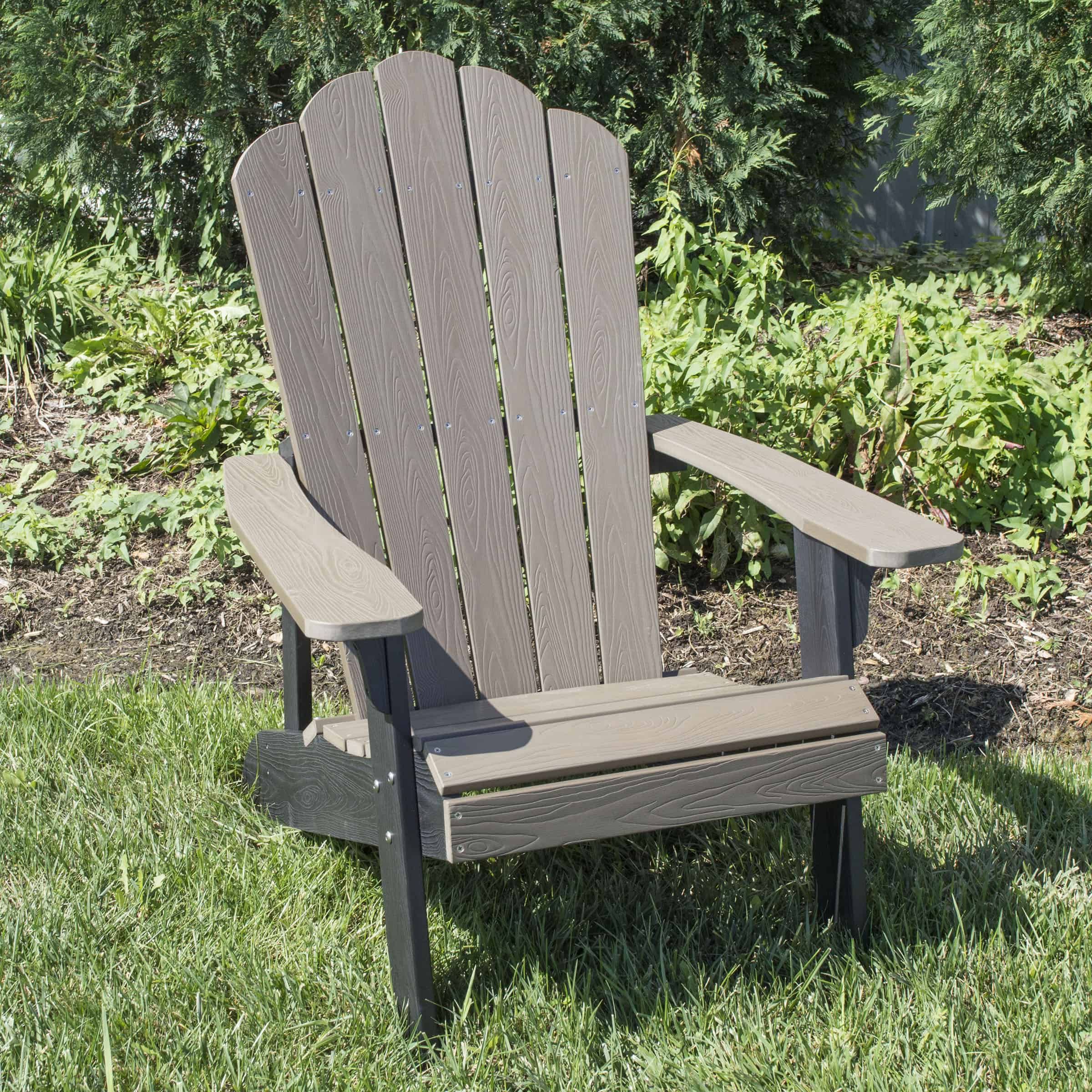 Wood Outdoor Armchair Sets Regarding Fashionable Amerihome Simulated Wood Outdoor Two Tone Adirondack Chair, Driftwood (View 7 of 15)