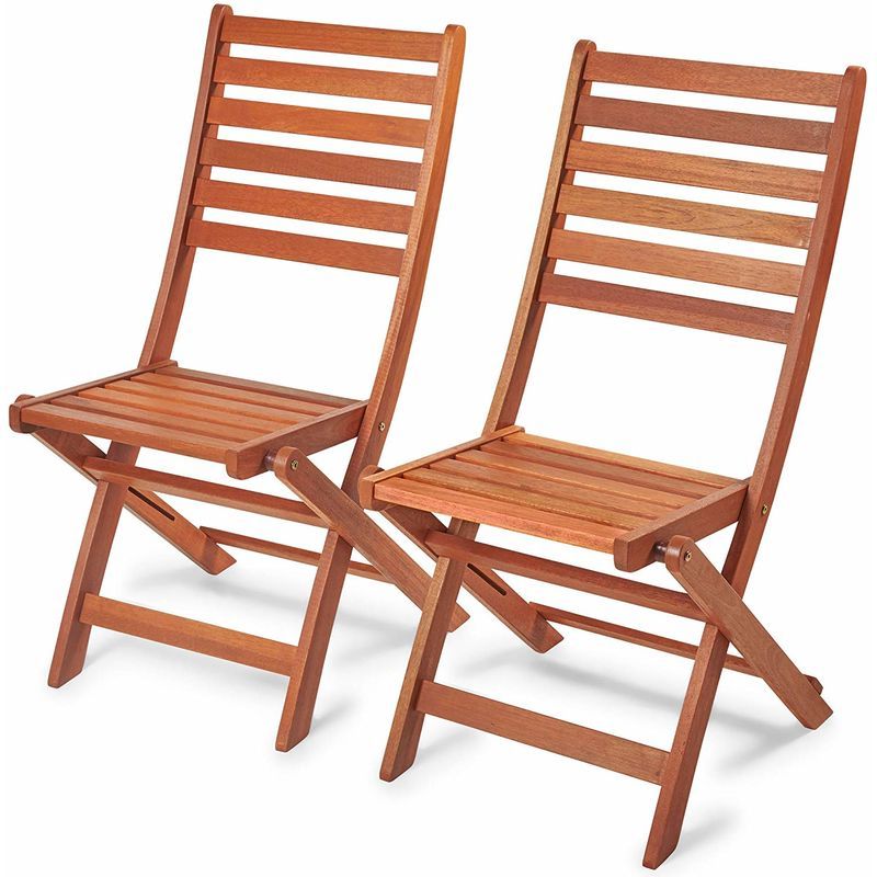 Wood Outdoor Armchair Sets With Newest Vonhaus Set Of 2 Wooden Folding Chairs – Meranti Hardwood With Teak Oil (View 12 of 15)