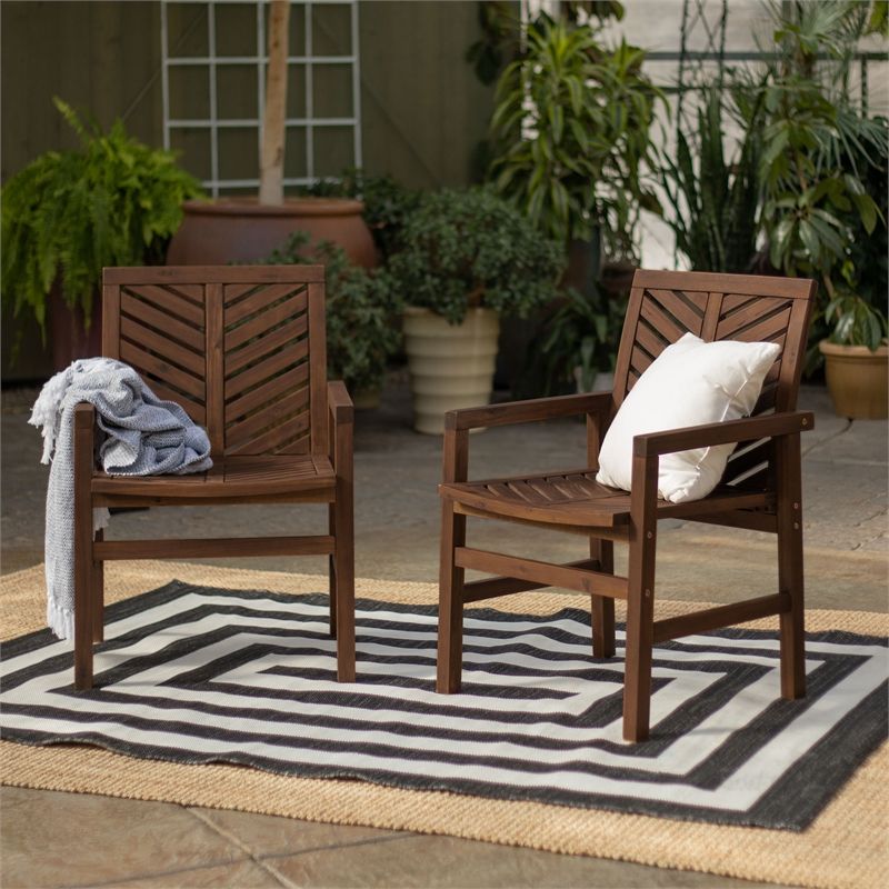 Wood Outdoor Armchair Sets Within Latest Outdoor Wood Patio Chairs – Set Of 2 – Dark Brown – Owc2vindb (View 13 of 15)