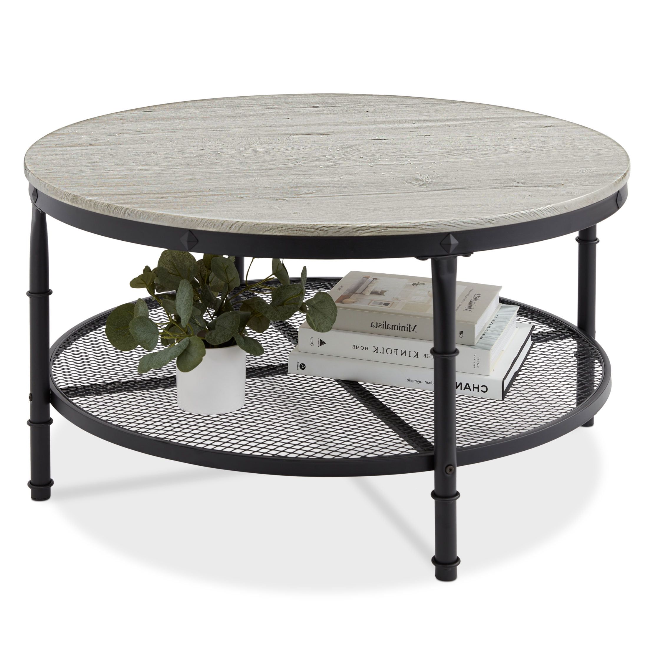 2 Tier Metal Outdoor Tables Pertaining To 2019 Best Choice Products 2 Tier Round Coffee Table, Rustic Accent Table W/  Wooden Tabletop, Padded Feet, Open Shelf – Gray – Walmart (View 13 of 15)