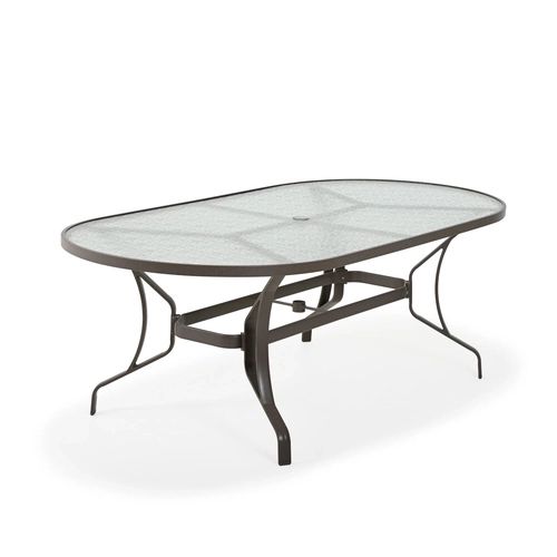 2019 Big Lake Outdoor 84" X 42" Oval Glass Top Dining Table With Glass Oval Outdoor Tables (View 9 of 15)