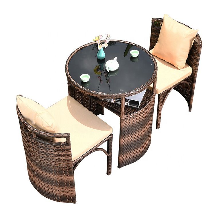 2019 Glass Outdoor Tables With Storage Shelf Intended For Outdoor Pe Rattan Woven Garden Table And 2 Chairs Compact Rattan Balcony  Furniture Set With Storage Shelf – Buy Compact Rattan Balcony Furniture,balcony  Rattan Table,rattan Balcony Furniture Product On Alibaba (View 14 of 15)