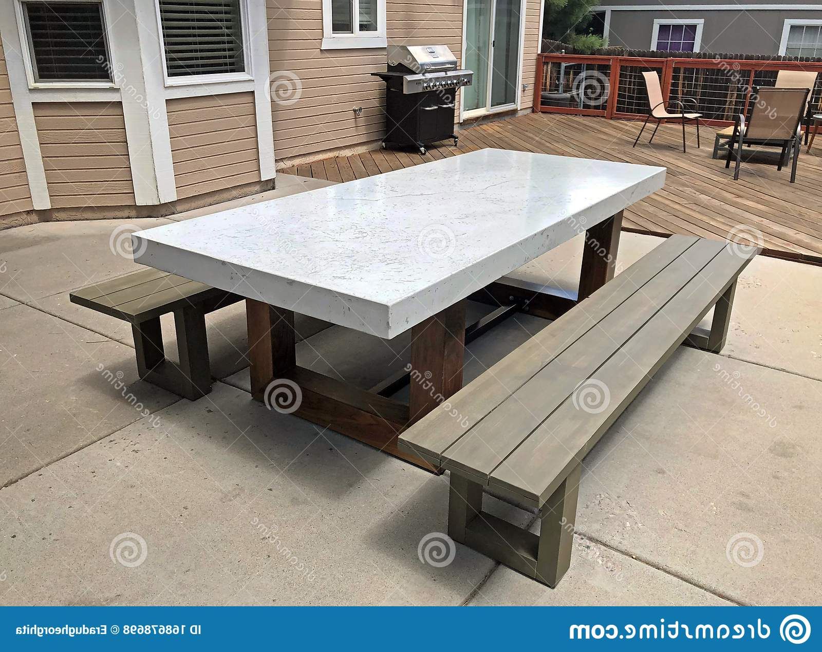 2019 Marble Outdoor Tables Pertaining To Design And Furniture In Modern Patio With Marble Table In The Foreground  Stock Photo – Image Of Building, Apartment:  (View 6 of 15)