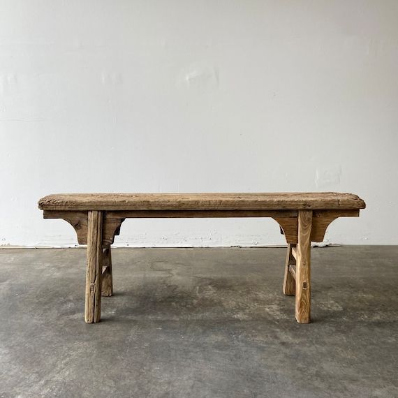 2019 Reclaimed Elm Wood Outdoor Tables Intended For Vintage Antique Elm Wood Skinny Banc – Etsy France (View 11 of 15)