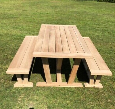 2019 Rustic Oak Patio/garden Table With Two Matching Benches (View 9 of 15)