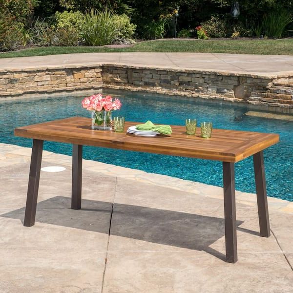 2020 Noble House Dellateak Finish Rectangle Wood Outdoor Dining Table 7367 – The  Home Depot Intended For Natural Stained Wood Outdoor Tables (View 8 of 15)