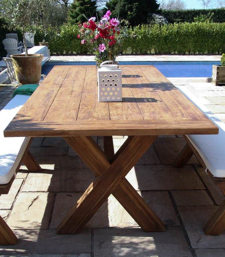 3m Reclaimed Teak Outdoor Open Slatted Cross Leg Table – Sustainable  Furniture Within Most Popular Teak Outdoor Tables (View 15 of 15)