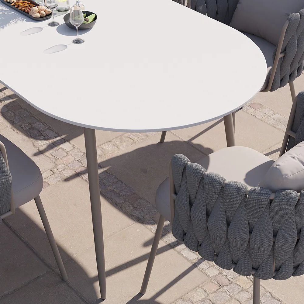 6 – Person Oval Faux Marble Top & Aluminium Outdoor Patio Dinning Table In  White & Grey – Outdoor Dining Furniture – Homary Uk With Regard To Well Liked White Faux Marble Outdoor Tables (View 1 of 15)