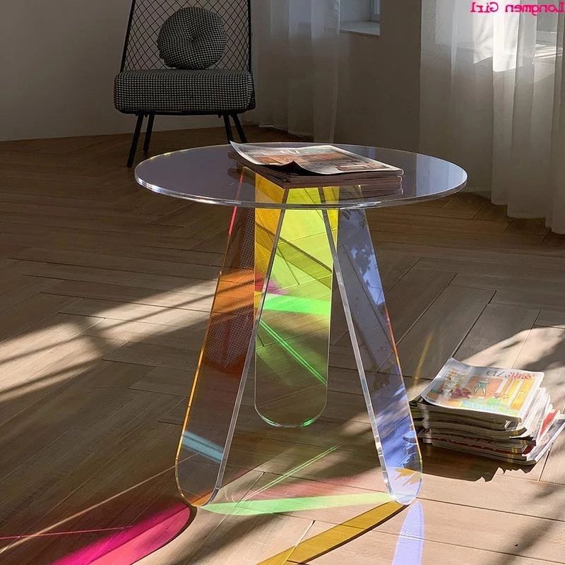 Acrylic Outdoor Tables With Regard To Most Popular Round Rainbow Coffee Table Transparent Acrylic Tourist Camping Picnic Table  Outdoor Garden Furniture Sets Travel Furniture – Outdoor Tables – Aliexpress (View 6 of 15)