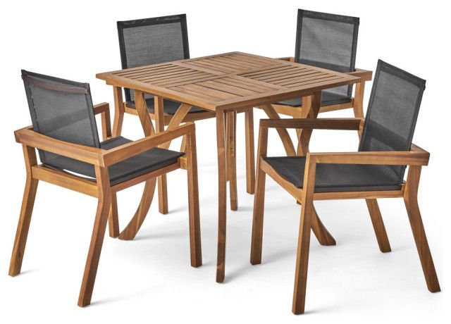 Astin Outdoor Acacia Wood 4 Seater Square Dining Set With Mesh Seats –  Transitional – Outdoor Dining Sets  Gdfstudio (View 14 of 15)